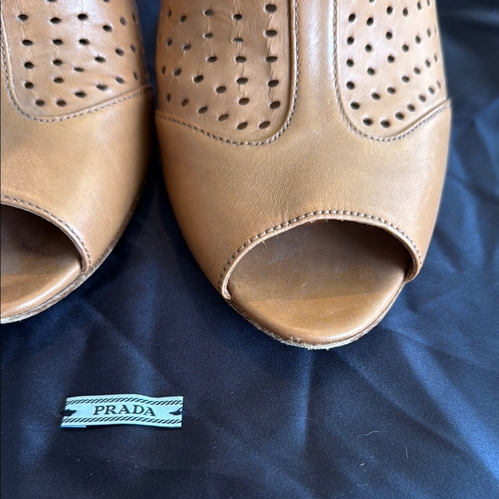 PRADA Tan Peep-Toe Heels - Picture 4 of 10